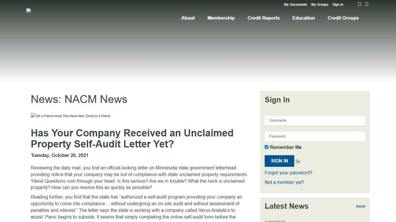 Has Your Company Received an Unclaimed Property Self-Audit Letter Yet? - NACM North Central